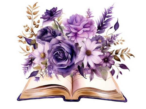 Purple flower book sublimation clipart t shirt illustration