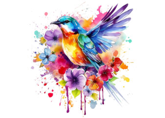 Flower Bird Watercolor Clipart t shirt graphic design