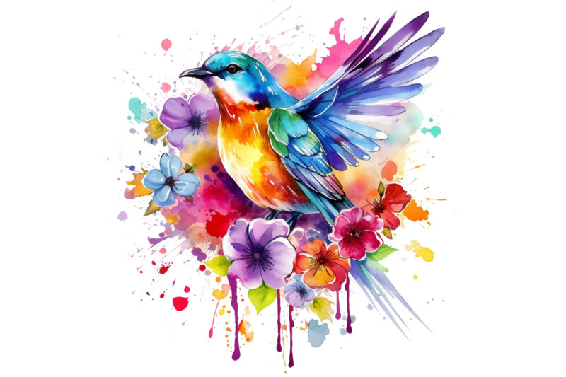 Flower Bird Watercolor Clipart