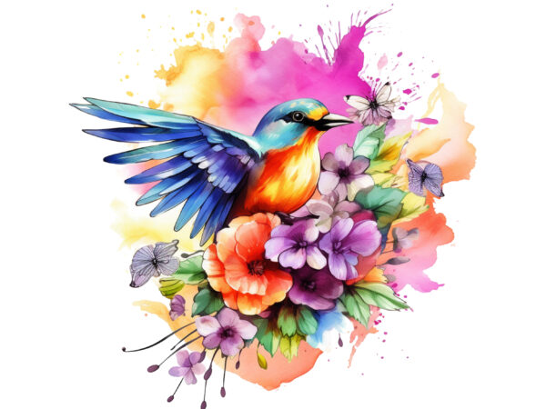 Flower bird watercolor clipart t shirt graphic design