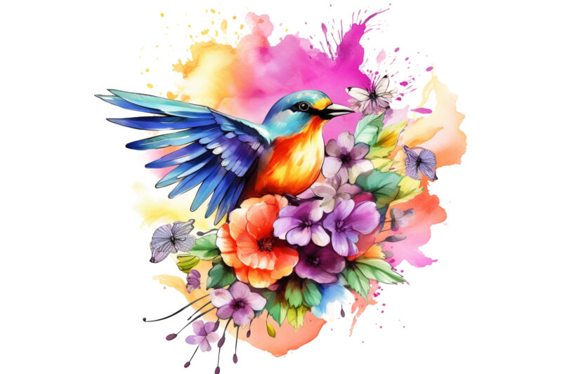 Flower Bird Watercolor Clipart