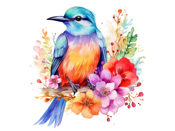 Flower bird watercolor clipart t shirt graphic design