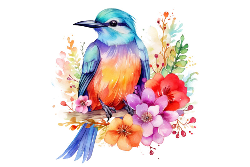 Flower Bird Watercolor Clipart