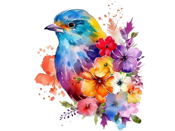 Rainbow flower bird watercolor clipart t shirt design online