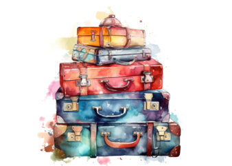 Suitcase Watercolor Clipart t shirt template vector