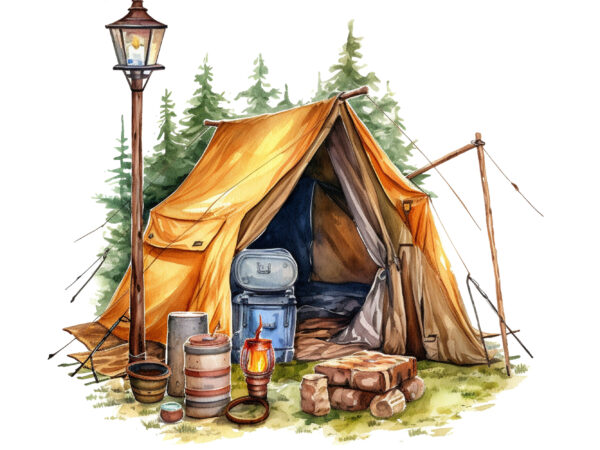 Camping watercolor clipart t shirt vector file