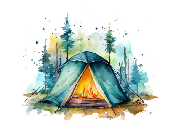 Camping watercolor clipart t shirt vector file