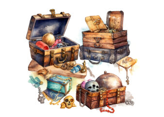 Treasure Box Vintage Watercolor Clipart