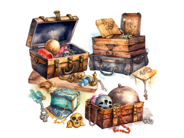 Treasure box vintage watercolor clipart t shirt designs for sale