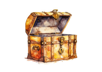Treasure Box Vintage Watercolor Clipart