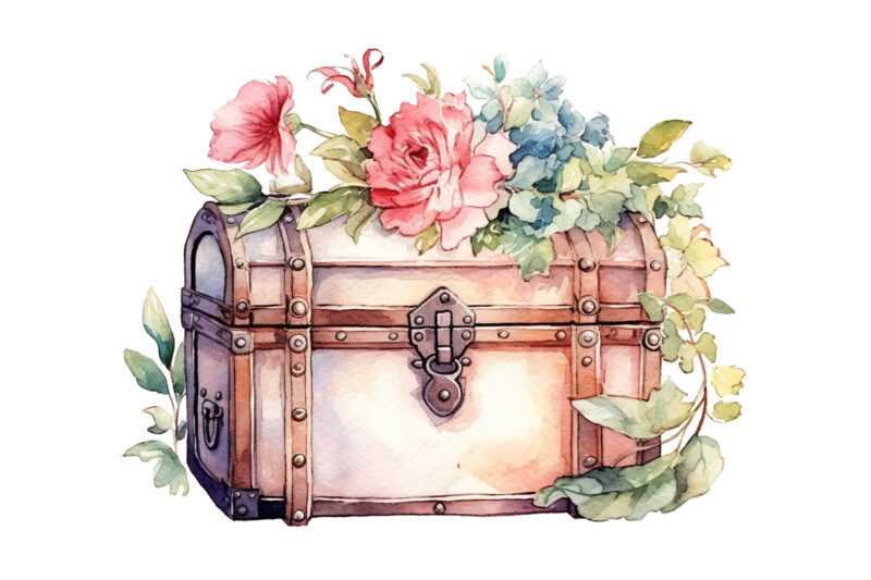 Watercolor Treasure Box with Flower