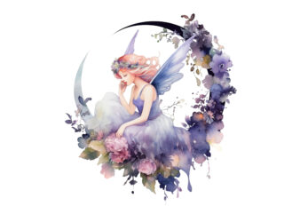 Watercolor Fairy with Flowers clipart