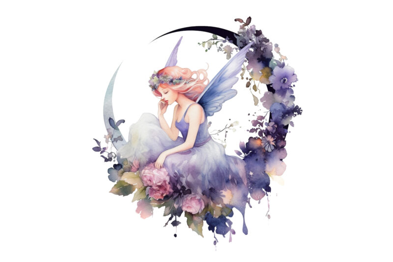 Watercolor Fairy with Flowers clipart