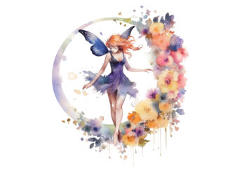 Watercolor Fairy with Flowers clipart t shirt design for sale