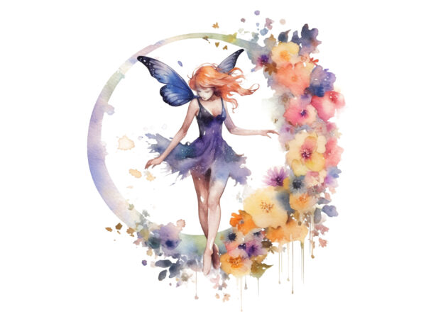 Watercolor fairy with flowers clipart t shirt design for sale
