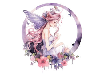 Watercolor Fairy with Flowers clipart