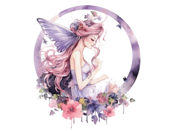 Watercolor fairy with flowers clipart t shirt design for sale