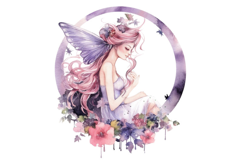 Watercolor Fairy with Flowers clipart