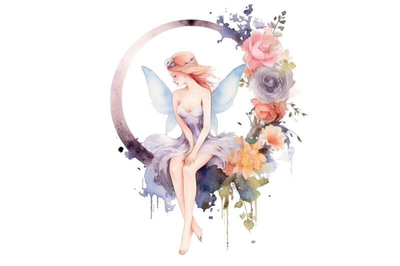 Watercolor Fairy with Flowers Sblimation