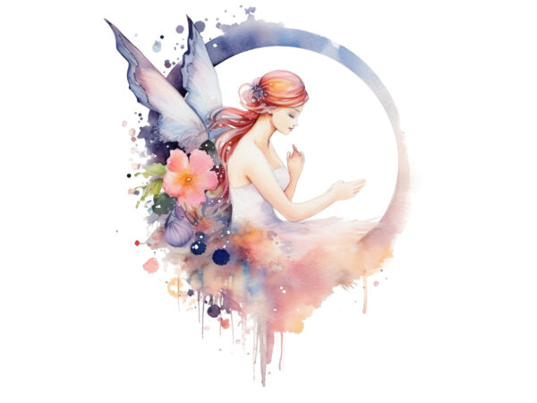 Watercolor fairy with flowers sblimation t shirt design for sale