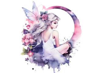 Watercolor Fairy with Flowers Sblimation t shirt design for sale