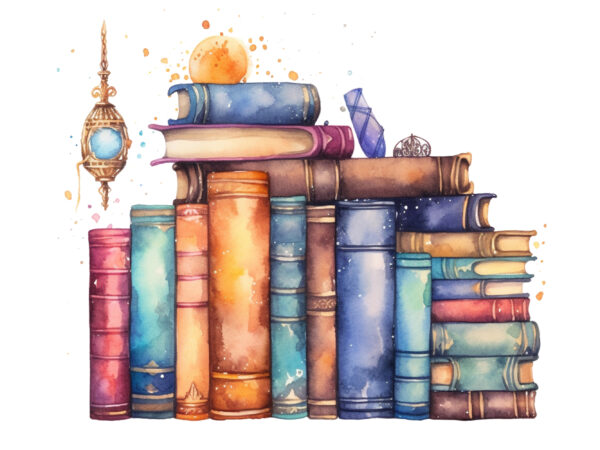 Watercolor fantasy books clipart t shirt design for sale