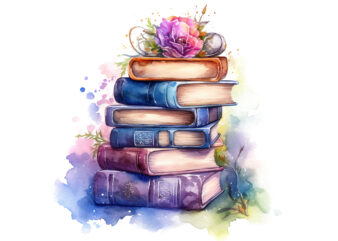 Watercolor Fantasy Books Clipart t shirt design for sale