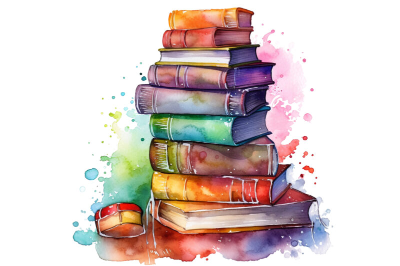 Watercolor Fantasy Books Clipart