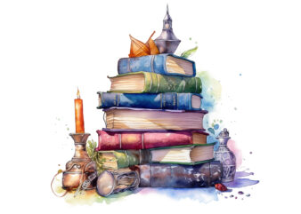 Watercolor Fantasy Books Clipart