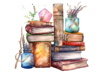Watercolor Fantasy Books Clipart