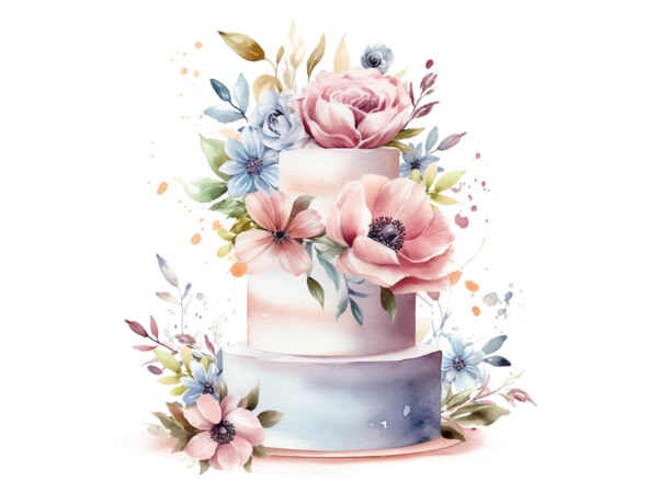 Wedding cake watercolor sublimation t shirt design for sale