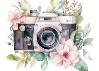Watercolor Camera with Flower