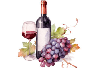 Wine and Grapes Watercolor Clipart t shirt design for sale