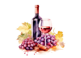 Wine and Grapes Watercolor Clipart