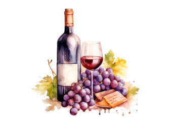 Wine and Grapes Watercolor Clipart