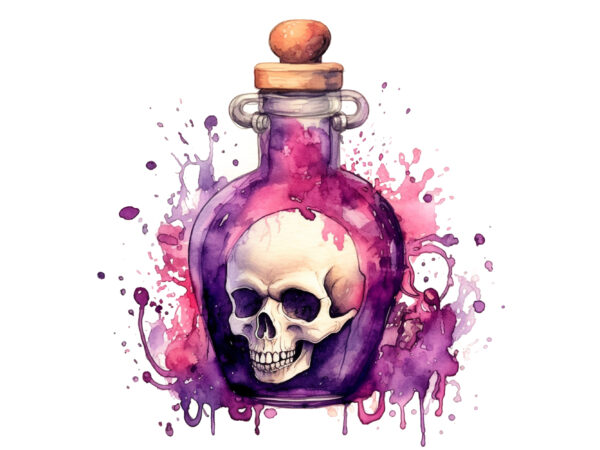 Witches potion bottle watercolor t shirt design for sale