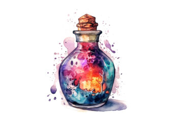 Witches Potion Bottle Watercolor t shirt design for sale