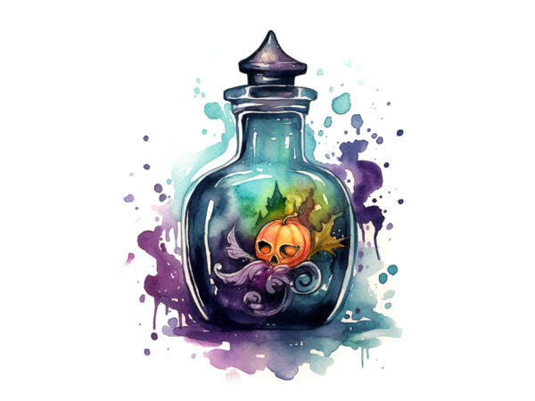 Witches potion bottle watercolor t shirt design for sale