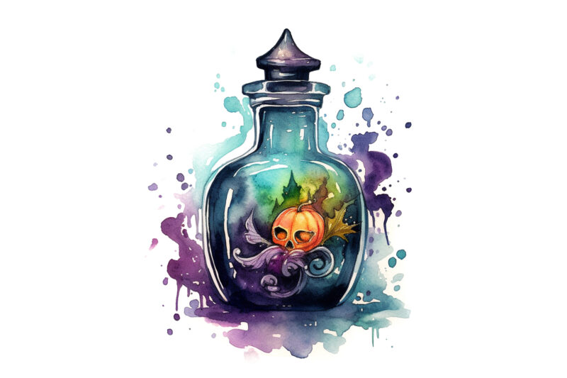 Witches Potion Bottle Watercolor