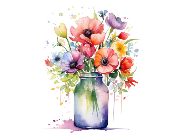 Flowers in jar watercolor sublimation t shirt graphic design