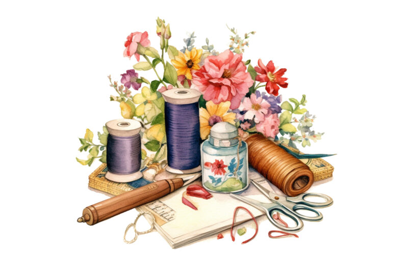 Vintage Sewing Supplies with Flowers
