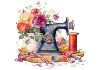 Vintage Sewing Supplies with Flowers