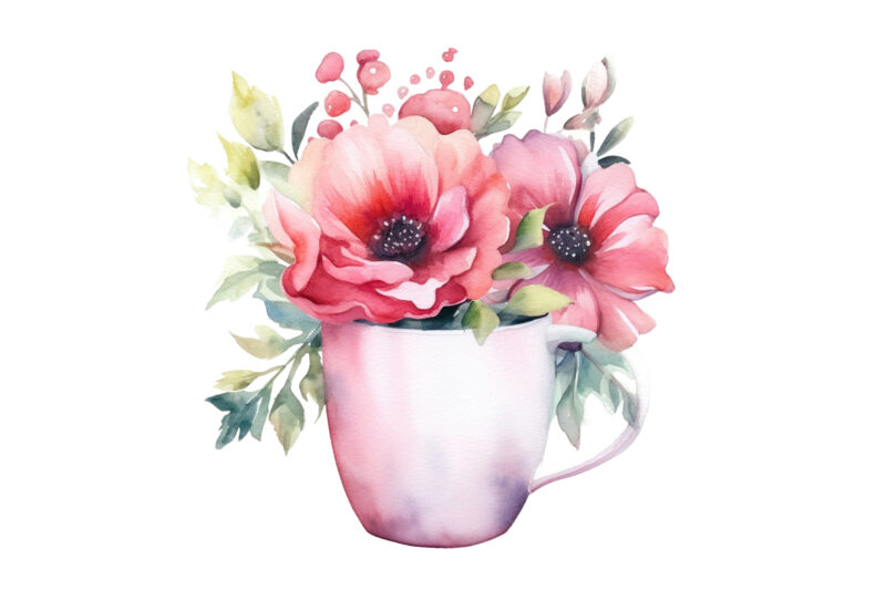 watercolor flowers on coffee cup