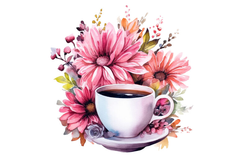 watercolor flowers on coffee cup