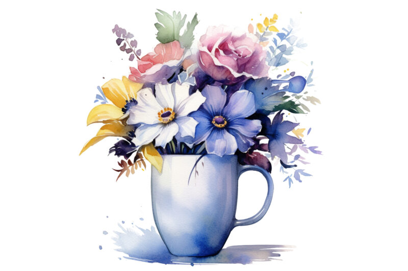 watercolor flowers on coffee cup