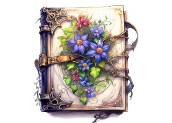 Watercolor Spell Book with Flowers