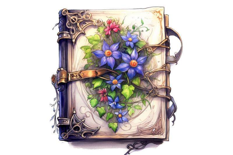 Watercolor Spell Book with Flowers
