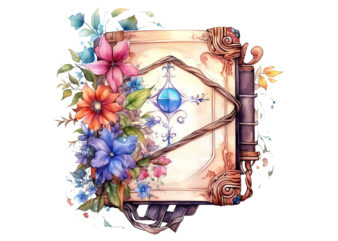 Watercolor Spell Book with Flowers t shirt design for sale