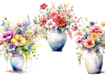 separate Vase of Flowers watercolor t shirt template vector