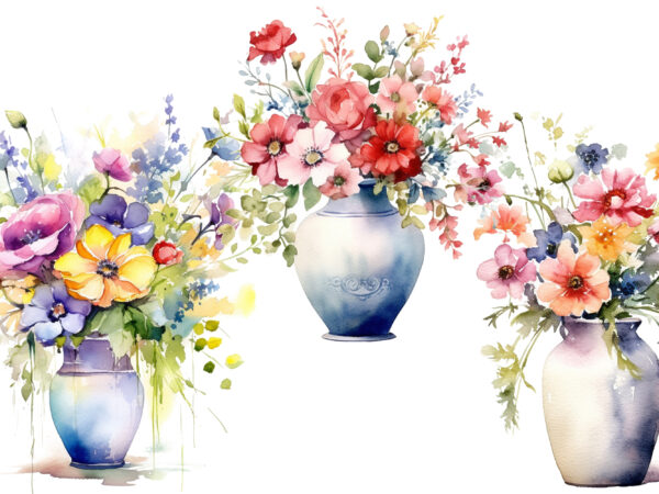 Separate vase of flowers watercolor t shirt template vector